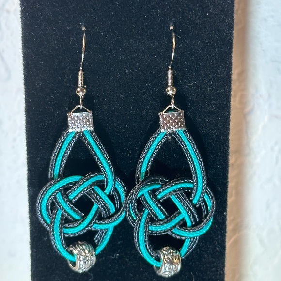 Hand Crafted Jewelry - HandMade Turquoise and Black with silver beads Boho Earrings 💕Host Pick